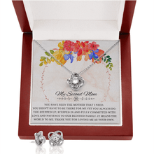 Load image into Gallery viewer, Beautiful Love knot Pendant Necklace and Earrings Set for Bonus Mom, Stainless steel jewelry set for Second Mother - Personalized Gift Message Card