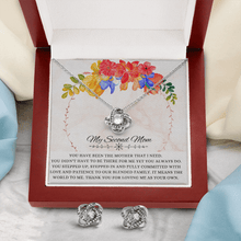 Load image into Gallery viewer, Beautiful Love knot Pendant Necklace and Earrings Set for Bonus Mom, Stainless steel jewelry set for Second Mother - Personalized Gift Message Card