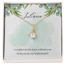 Load image into Gallery viewer, Maid of Honor Gift - Ribbon Shaped Pendant Necklace with Custom Gift Message Card
