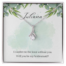Load image into Gallery viewer, Maid of Honor Gift - Ribbon Shaped Pendant Necklace with Custom Gift Message Card