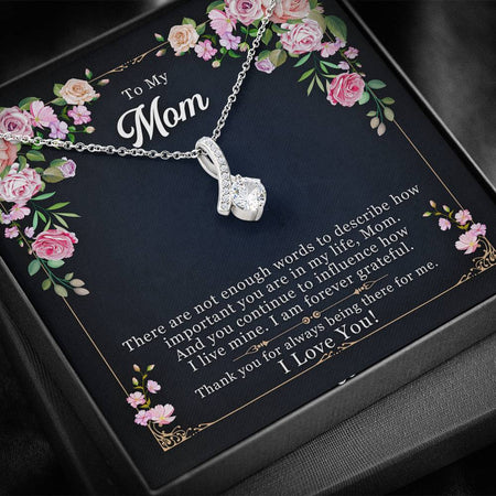 White Gold Plated Alluring Ribbon Pendant Drop Necklace Present for Mother in Gift Message Box