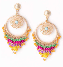 Load image into Gallery viewer, Colorful Seed Beads Gold Hoop Drop Earrings, 2.4 inches
