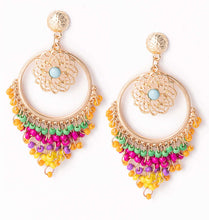 Load image into Gallery viewer, Colorful Seed Beads Gold Hoop Drop Earrings, 2.4 inches