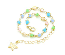 Load image into Gallery viewer, Beaded Colorful Stones Gold Chain Bracelet, Rosary Fashion Chain, 8 inches