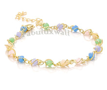 Load image into Gallery viewer, Beaded Colorful Stones Gold Chain Bracelet, Rosary Fashion Chain, 8 inches
