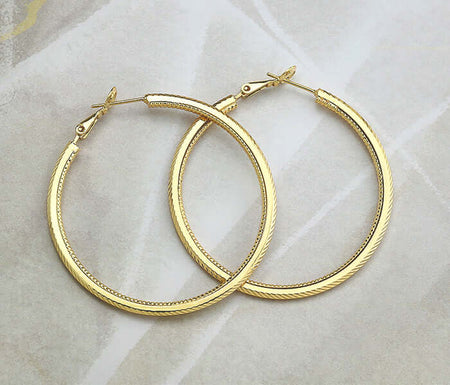 Gold Round Hoop Earrings, 50mm