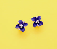 Load image into Gallery viewer, Navy Blue Floral Stud Earrings