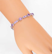 Load image into Gallery viewer, Sterling Silver Amethyst Purple Tennis Bracelet, 7 inches