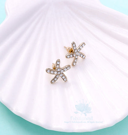 Men's Women's Radiant Crystal Star Gold Stud Earrings, 15mm