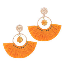 Load image into Gallery viewer, Yellow Tassel Fan Dangle Earrings, 3 inches