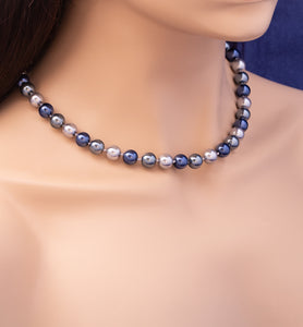 Akoya Grey Blue Pearl Statement Necklace, 18 inches