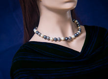 Load image into Gallery viewer, Akoya Ivory Grey Blue 12mm Pearl Statement Necklace, 18 inches
