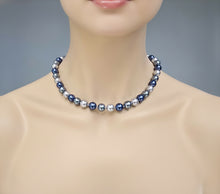 Load image into Gallery viewer, Akoya Grey Blue Pearl Statement Necklace, 18 inches
