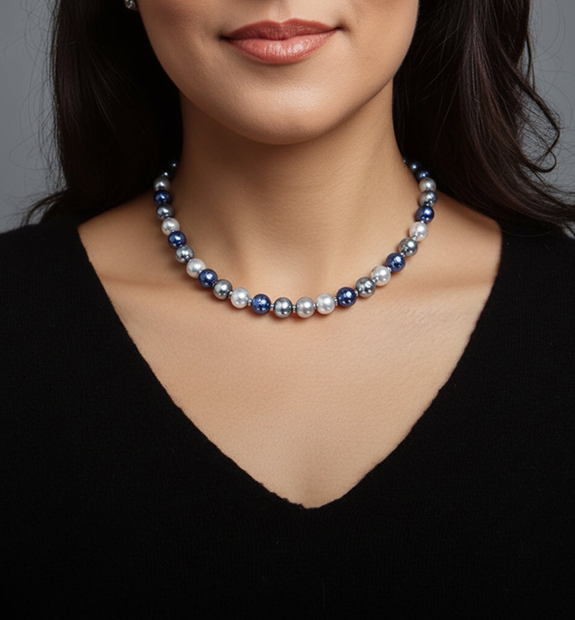 Akoya Grey Blue Pearl Statement Necklace, 18 inches