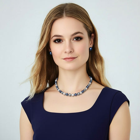 Akoya Grey Blue Pearl Statement Necklace, 18 inches