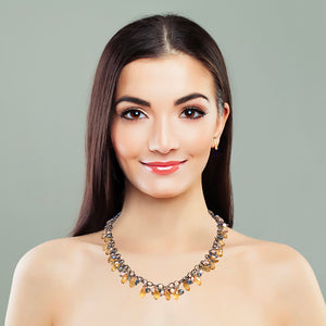 Handmade Pearl & Citrine Crystal Beaded Necklace – 21" Adjustable