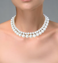 Load image into Gallery viewer, Double Strands White Round Pearl Statement Necklace, 18 inches
