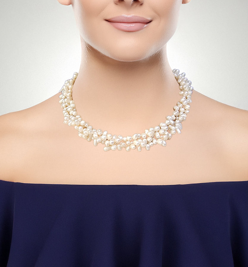 Freshwater Pearl Necklace - Ivory Color, 3 Strands, 18 inches