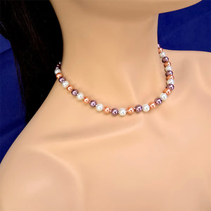Multicolor Pearl Necklace: White, Peach, Purple Hues for Effortless Style, 18 inches