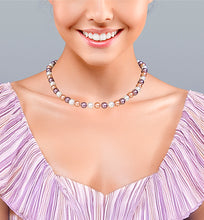 Load image into Gallery viewer, Multicolor Pearl Necklace: White, Peach, Purple Hues for Effortless Style, 18 inches
