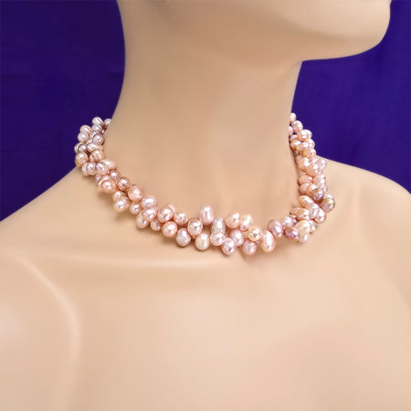 Purple Freshwater Pearl Necklace – 2-Strand Handmade Statement, 20" Elegant Twist or Layer