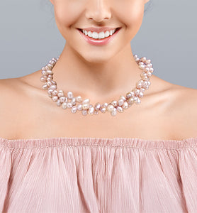 Purple Freshwater Pearl Necklace – 2-Strand Handmade Statement, 20" Elegant Twist or Layer