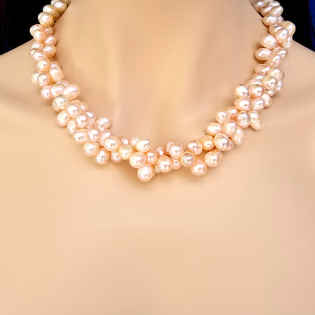 Cream Freshwater Pearl Necklace – 2-Strand Handmade Statement, 20" for All Skin Tones