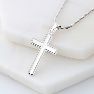 Personalized Cross Pendant Stainless Steel Necklace Present for Him or Her - Custom Message Card