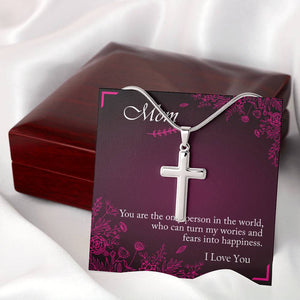 Personalized Cross Pendant Stainless Steel Necklace Present for Him or Her - Custom Message Card