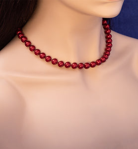 Bordeaux Red Pearl Statement Necklace, 18 inches