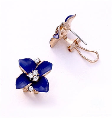Navy Blue Floral Stud Earrings