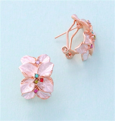 White Flower Rainbow Stud Earrings