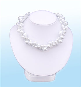 White Round Pearl Double Strands Necklace, 18 inches