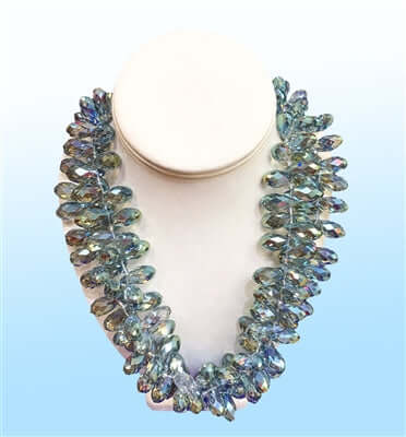 Green-Blue Crystal Multi Strand Chunky Statement Necklace, 22 inches