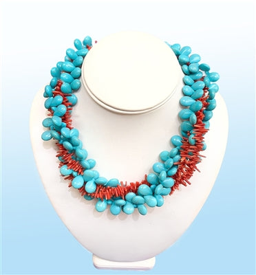 Turquoise Torsade Statement Necklace, 18 inches