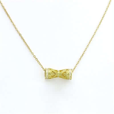 Gold Necklace + Infinity hearts Filigree Barrel Pendant