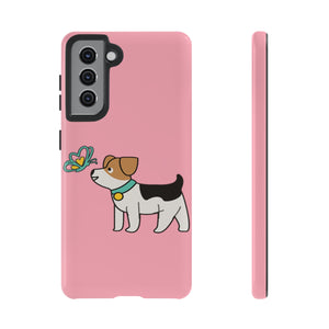 Dog Butterfly Pastel Pink iPhone 13/12/11/10 X/8, Samsung Galaxy S10/S20/S21/S22, Samsung S20 FE/S21 FE, Google Pixel 5/6 Tough Phone Cases