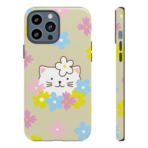 Lovely Cat in Colorful Wildflowers iPhone 15/14/13/12/11/10 X/8, Samsung Galaxy S10/S20/S21/S22, Samsung S20 FE/S21 FE, Google Pixel 5/6 Tough Phone Cases