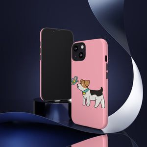 Dog Butterfly Pastel Pink iPhone 15/14/13/12/11/10 X/8, Samsung Galaxy S10/S20/S21/S22, Samsung S20 FE/S21 FE, Google Pixel 5/6 Tough Phone Cases