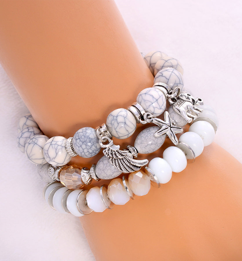 Howlite Bead Stacking Bracelets with Rubber Band