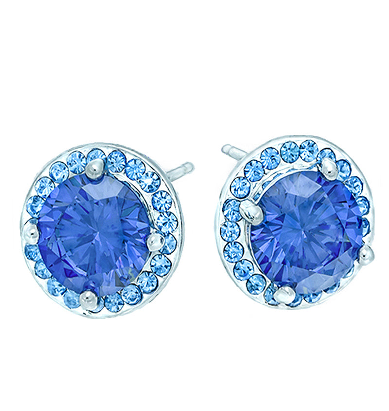 Men's Women's Tanzanite Blue Cubic Zirconia Halo Stud Earrings, 11mm