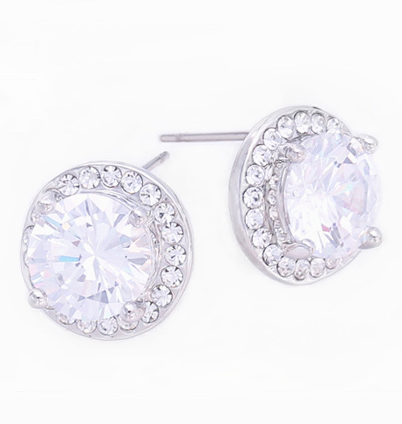 Men's Women's Faux Diamonds Cubic Zirconia Halo Stud Earrings, 11mm