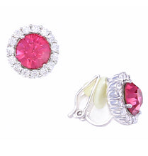 Load image into Gallery viewer, Pink Rose Halo Cubic Zirconia Clip On Earrings, 12 mm

