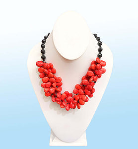 Coral Red Turquoise Bold Statement Necklace, 20 inches