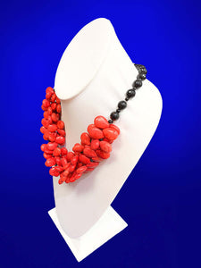 Coral Red Turquoise Bold Statement Necklace, 20 inches