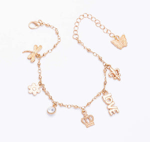 Fashion Ankle Gold Chain Charm Bracelet, 7 1/2 inches