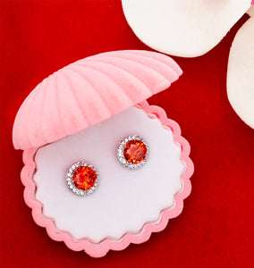 Men's Women's Vibrant Garnet Red Cubic Zirconia Halo Stud Earrings, 11mm