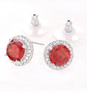Men's Women's Vibrant Garnet Red Cubic Zirconia Halo Stud Earrings, 11mm