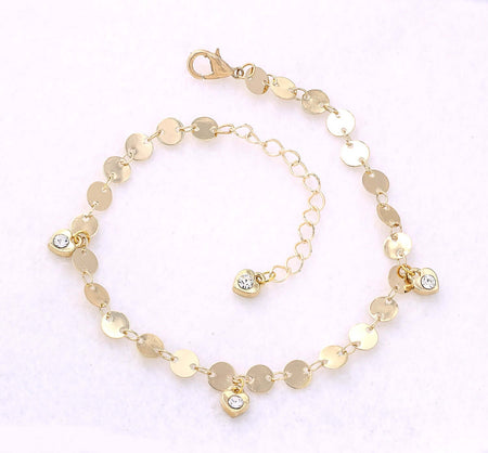 Heart Shaped Charm Gold Chain Ankle Bracelet, 7 1/2 inches