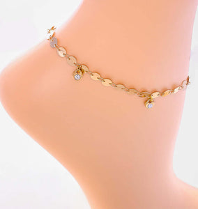 Heart Shaped Charm Gold Chain Ankle Bracelet, 7 1/2 inches